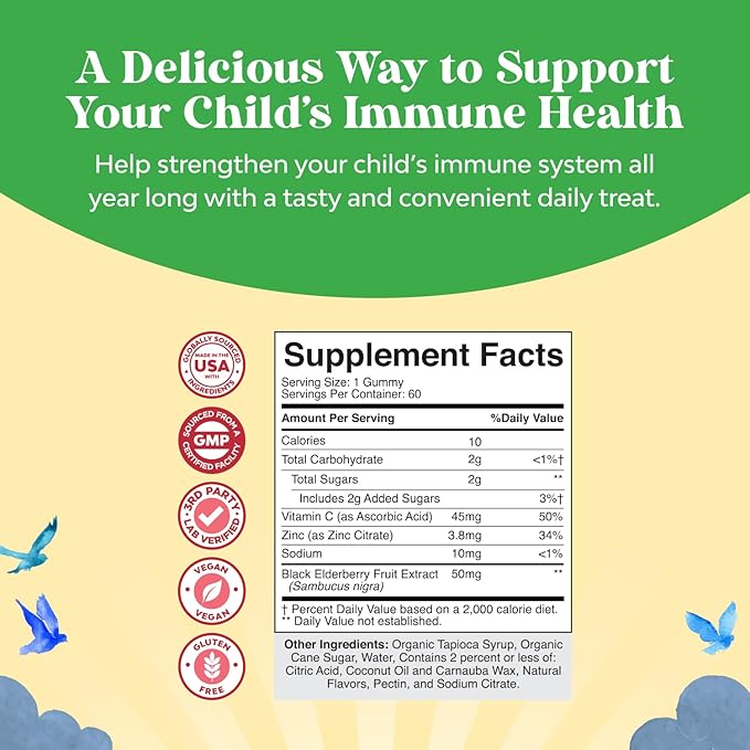 Bundle of Kids DHA Omega 3 Gummies - Fish Free with Vegetarian 6 9 for Vision Brain &amp Immunity and Sambucus Elderberry Gummies for Kids - Black Elderberry with Zinc &amp Vitamin C for Immune Supp