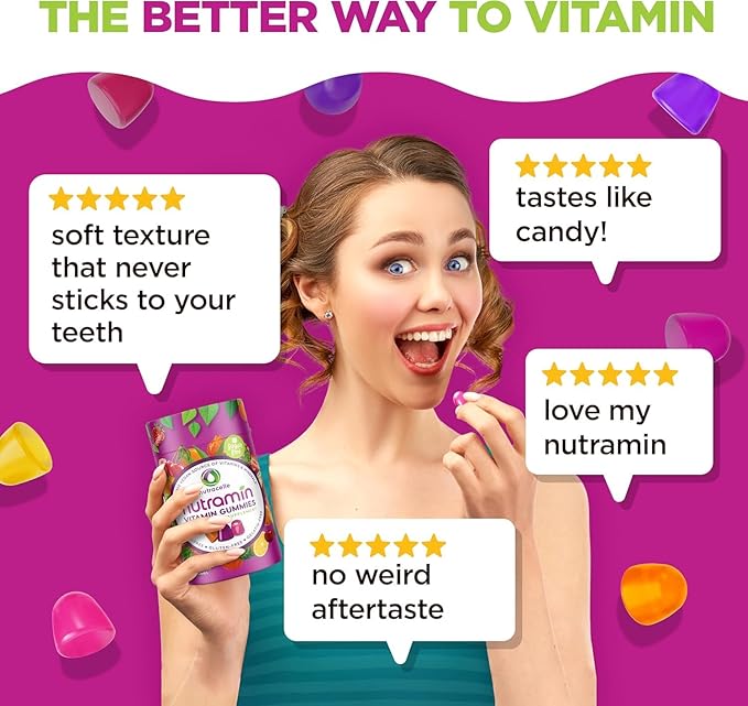 NUTRAMIN Daily Vegan Keto Multivitamin Gummies Non-GMO Natural Vitamin C D + Zinc for Immunity Plant-Based Sugar-Free Nut-Free Gluten-Free Biotin Vitamin A B B6 B12 60 Ct 30 Days (60 Count)