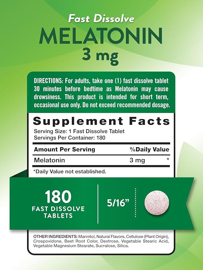 Nature's Truth Melatonin 3 mg Fast Dissolve Tabs Natural Berry Flavor - 180 ct Pack of 3