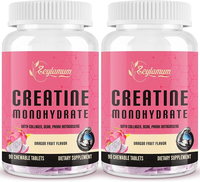 Creatine for Women | with Hydrolyzed Collagen BCAA | 3G Creatine Chews for Women Booty Gain Lean Muscles Recovery &amp Energy Vegan Sugar Free Creatine Powder Alternative 60 Servings