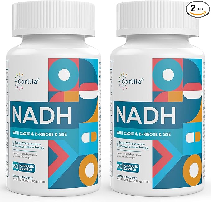 NADH 50mg + CoQ10 200mg + D-Ribose 150mg Supplement Enhance NAD+ Supplement for Energy Fatigue Reduced Nicotinamide Adenine Dinucleotide 120 Veggie Capsules