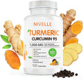 NIVELLE Pure Turmeric Curcumin Supplement 1000mg | 95% Curcuminoids with Bee Propolis Ginger MCT Oil Fat Soluble Vitamin C &amp Black Pepper | Non-GMO Gluten Free | 120 Capsules