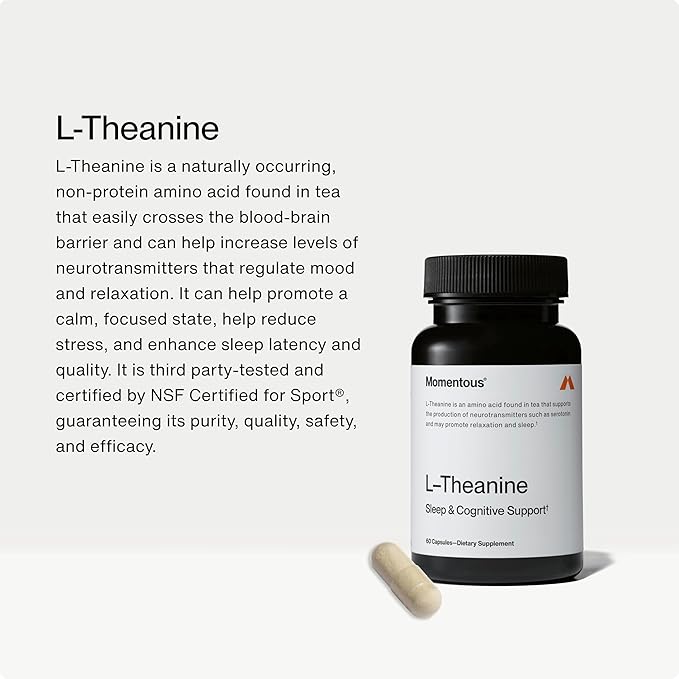 Momentous L-Theanine Supplement - 200 mg Capsules to Promote Relaxation &amp Focus - NSF Certified for Sport - GMO- &amp Gluten-Free - 60 Servings