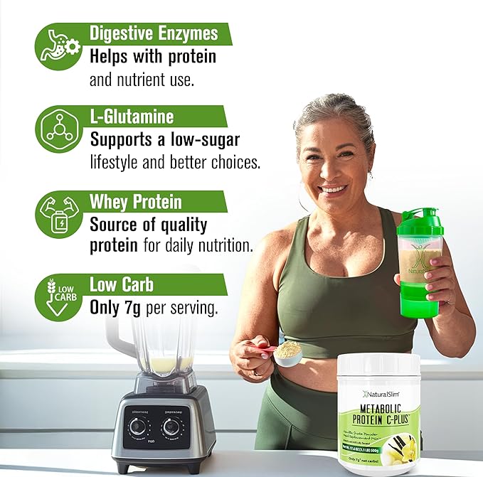 Metabolic Protein C-Plus Whey Protein Powder &amp Shake Meal Replacement with Vitamin C L-Glutamine &amp Digestive Enzymes Low Carb Protein Drink Support Metabolism Energy &amp Gut health 1.1