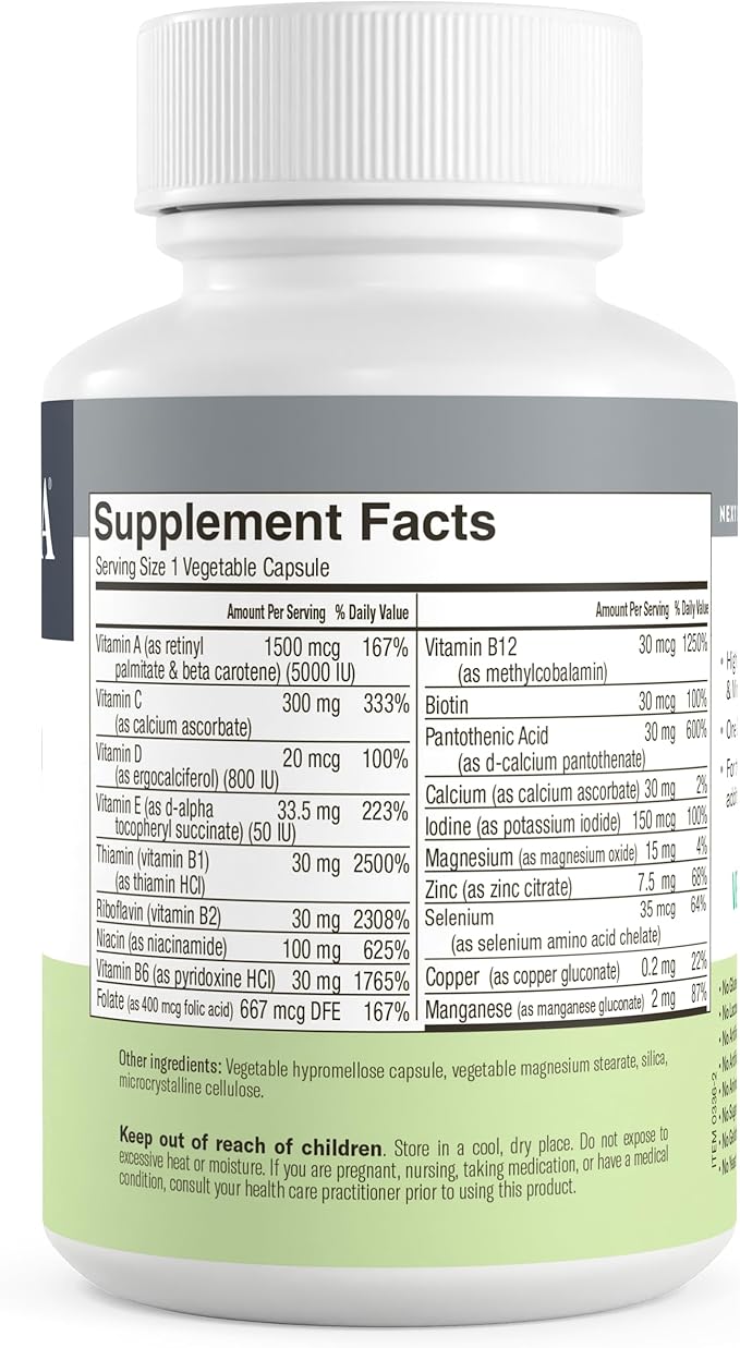 FREEDA One Daily Multivitamin Without Iron – Kosher Adult Multivitamin Supplements for Women &amp Men’s Health with Biotin Vitamin B12 B1 B2 B5 Folic Acid Niacinamide – Gluten Free (250 Capsule