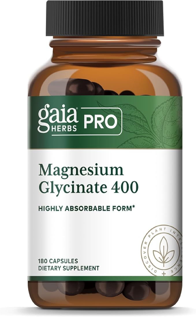 Gaia Herbs PRO Magnesium Glycinate 400mg - Highly Absorbable Supplement Supports Relaxation - Energy Support Supplement with Magnesium Glycinate* - Vegan Gluten-Free - 180 Capsules (60 Servings)