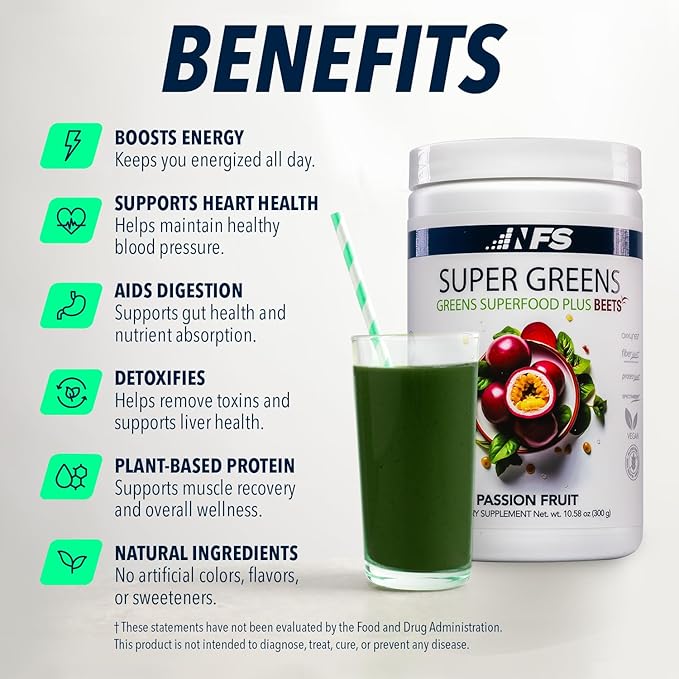 Super Greens Beet Infused Superfood Powder – Organic Green Superfoods Protein Antioxidants &amp Probiotics Supports Healthy Blood Pressure Digestion &amp Energy Boost – (Passion Fruit 30 Servin