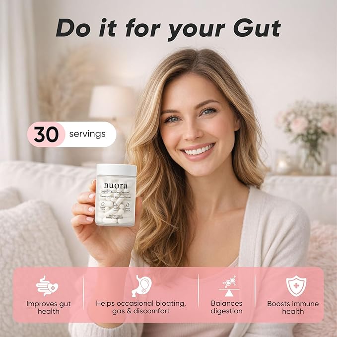 Nuora Gut Health Capsules Nuora Gut Biofilm Probiotic Ritual Promotes Metabolism &amp Gut Vegan Non-GMO for Women 90 Capsules (1)