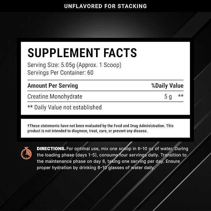 AMP Science® Creatine Monohydrate 60 Servings – Pure Unflavored Creatine Powder for Strength Muscle Growth Power Recovery &amp High-Intensity Training