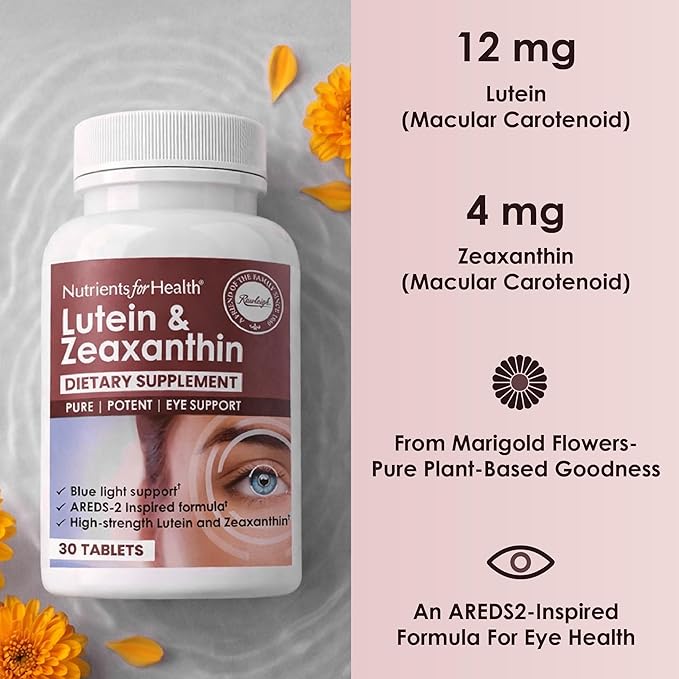 Rawleigh Lutein &amp Zeaxanthin: 30 Vegan Tablets 12mg Lutein &amp 4mg Zeaxanthin (Macular Carotenoids) Based on The AREDs2 Study Eye Health Supplement &amp Vision Support for Adults Eye Vitami
