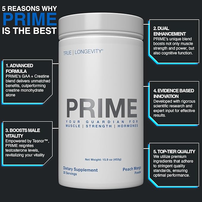 DRINK HRW Prime Men’s Health Supplement: Enhance Muscle Strength Vitality Scientifically Validated Premium Ingredients Boost Energy Endurance with Creatine + GAA Pro (Peach Mango 30 Servings)