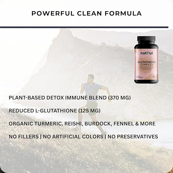 Glutathione Complex – 125mg Reduced L-Glutathione with Organic Turmeric Aquamin® Reishi and Herbal Detox Blend – 60 Vegan Capsules – Immune &amp Liver Support Antioxidant Detox Formula