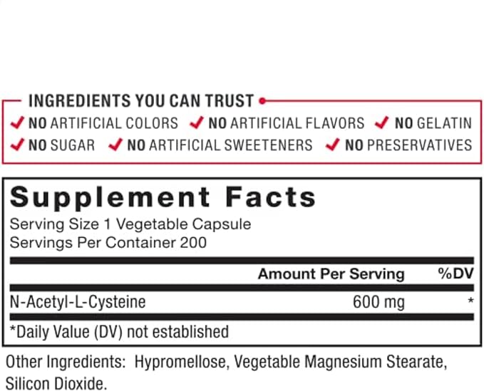 Force Factor NAC 600 mg N-Acetyl Cysteine for Liver Health Immune Support &amp Antioxidant Production Clinically Studied Dose 200 Servings