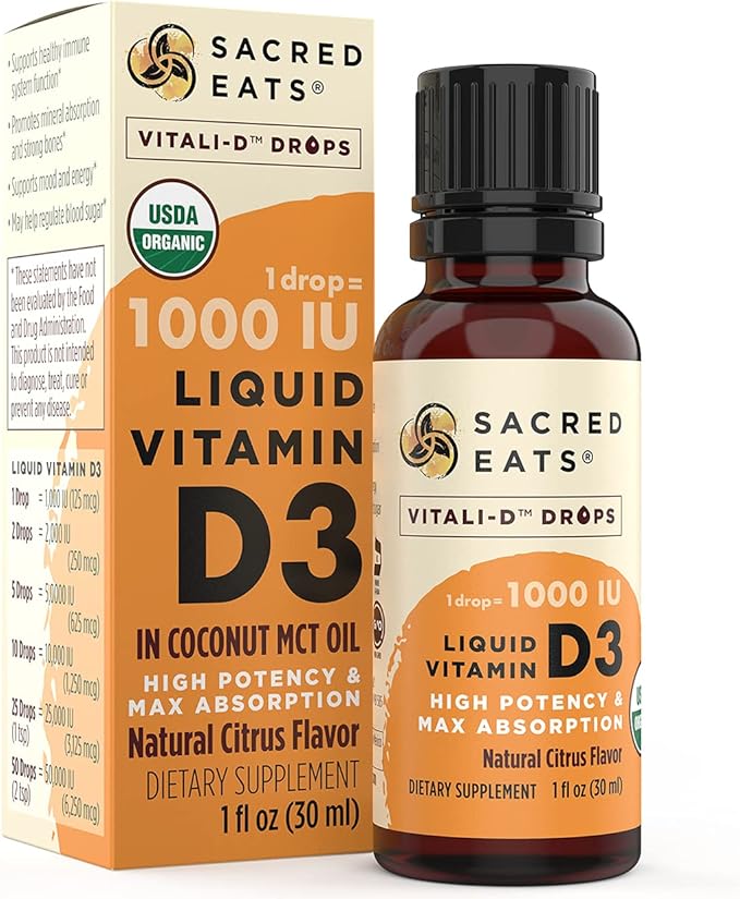 Organic Liquid Vitamin D Drops for Kids &amp Adults Sugar Free. Easy to Use 1000 IU/Drop in Coconut MCT Oil. Lasts Months Best for High Doses. Max Absorption VIT D3 Supplement. Great Taste (Citrus