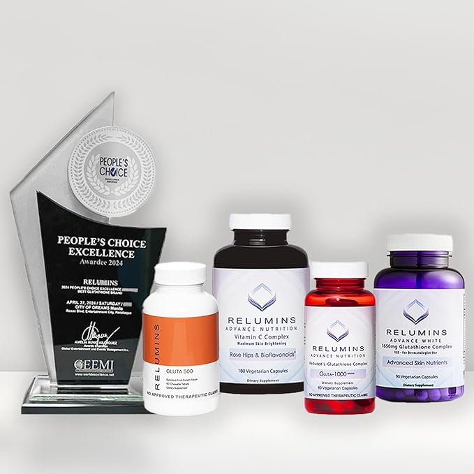 Relumins Advance White Triple Capsule MAX Set - MAX Dose Glutathione with 6X Boosters Collagen MAX Chewable Tablets and Vitamin C MAX - Maximum Skin Lightening and Rejuvenating (One Month Supply)