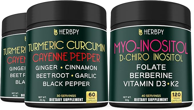 Bundle 2-Pack 60 Count 7in1 Turmeric Curcumin Supplement &amp 6in1 Myo-inositol &amp D-Chiro Inositol Supplement for Women 120 Count - Digestion Heart &amp Overall Health