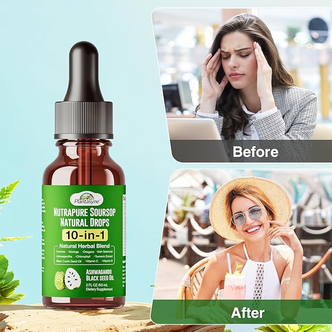 Nutrapure Soursop Herbal Drops with Sea Moss Ashwagandha &amp Moringa 10-in-1 Liquid Supplement for Immune Support Antioxidant Properties Gut Health Maintenance and Cardiovascular Wellness 2 pac