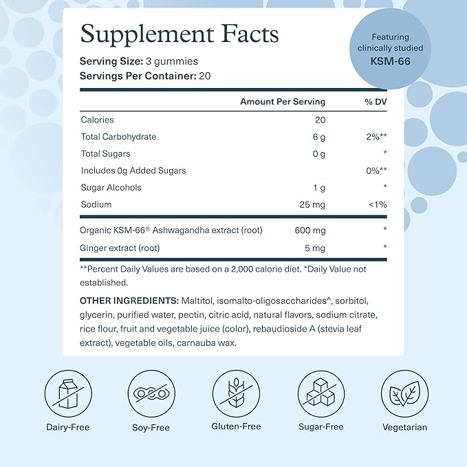 Youtheory Ashwagandha - Vegetarian Energy &amp Stress Support Supplement with Organic KSM-66 &amp Ginger Extract - Cane Sugar-Mixed Berry 60 Gummies (20 Day Supply)