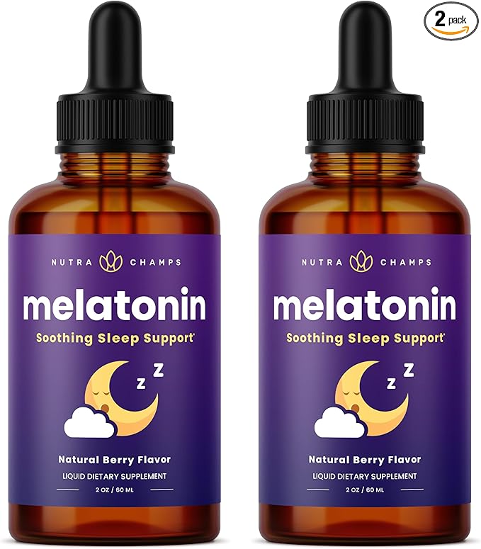 NutraChamps Liquid Melatonin Drops 480 Servings Sugar Free Kids Melatonin Liquid Sleep Aid Supplement Vegan &amp Non-GMO Natural Berry Flavor Melatonin 1 mg Drops
