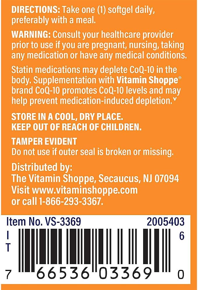 The Vitamin Shoppe CoQ-10 400mg - Beneficial for Those Taking Statins – Supports Heart &amp Cellular Health and Healthy Energy Production Essential Antioxidant – Once Daily (30 Softgels)