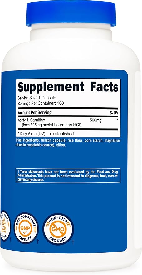 Nutricost Acetyl L-Carnitine 500mg 180 Capsules - Non-GMO and Gluten Free (2 Bottles)