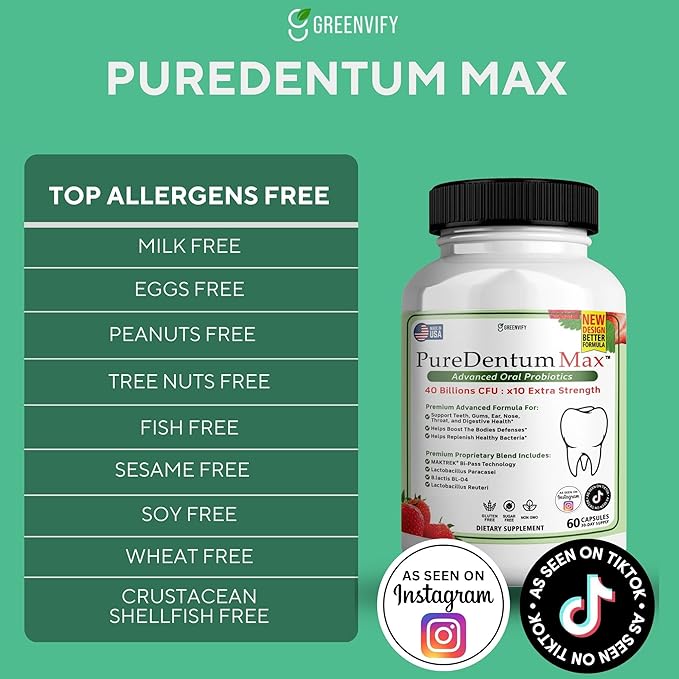 Puredentum Max for Gums and Teeth Health &amp Fresh Breath - 40 Billion CFU Advanced Oral Probiotics for Mouth Bad Breath Capsule Supplement (15)