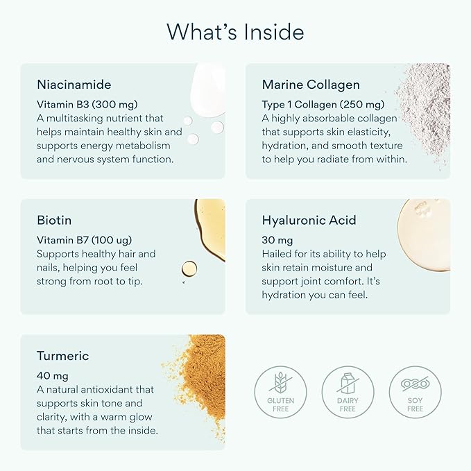 Bettervits Niacinamide Supplement with Vitamin B3 Marine Collagen &amp Hyaluronic Acid | High-Strength Vitamin B3 Capsules 300 mg. with Turmeric for Energy Metabolism &amp Skin Support - 60 Capsule