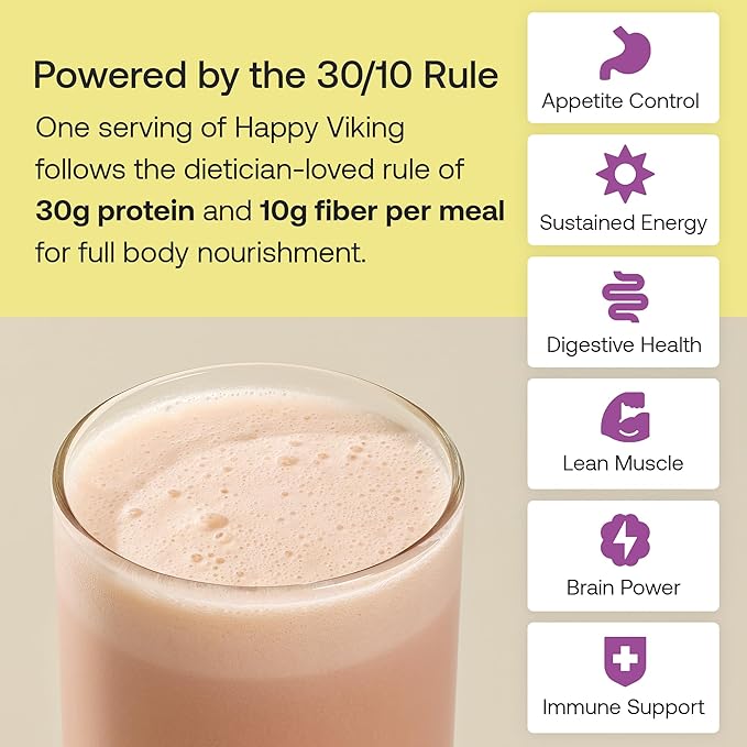 Happy Viking Plant-Based Protein Powder +100 Superfoods Berry Parfait Meal Replacement Shake Created by Venus Williams 30g Plant Protein 10g Fiber Vegan Gluten-Free Non-GMO 15 Meals