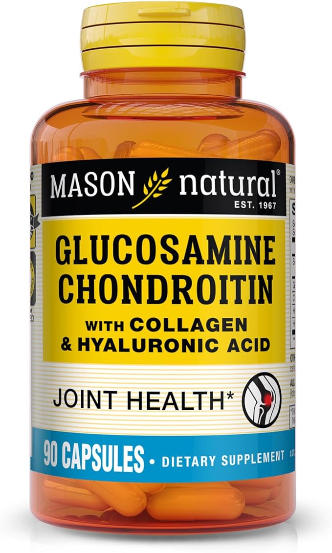 MASON NATURAL Glucosamine Chondroitin with Collagen &amp Hyaluronic Acid 45-Day Supply Capsules for Normal Joint Mobility Flexibility &amp Aging Support 90 Capsules