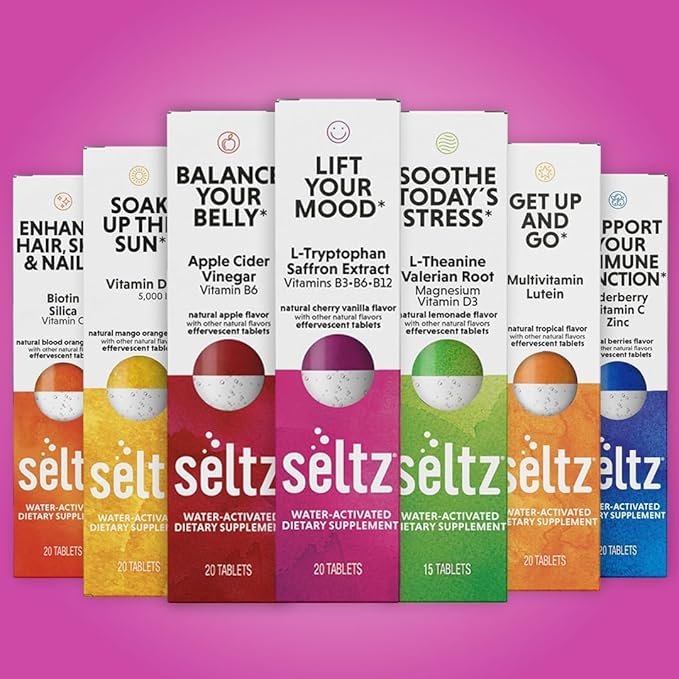 Seltz® Lift Your Mood – Effervescent Vitamins for Mood Support &amp Energy with L-Tryptophan Saffron Extract &amp B Vitamins (B3 B6 B12) – Cherry Vanilla Flavor No Sugar Added 20 Tablets (Pack