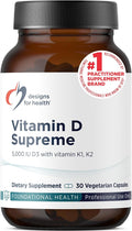 Designs for Health Vitamin D Supreme - Vitamin D 5000 IU with 2000mcg Vitamin K as MK4 for Bone Health Heart Health Mood &amp Immune Support - Vitamin D3 Enhanced with GG Supplement (30 Capsules)