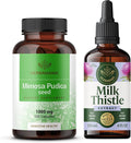 HERBAMAMA Mimosa Pudica and Milk Thistle Kit - Bundle of 1000 mg Mimosa Pudica Capsules &amp Milk Thistle Tincture 4 fl oz - Vegan Non-GMO Sugar &amp Alcohol-Free - 2 Pack