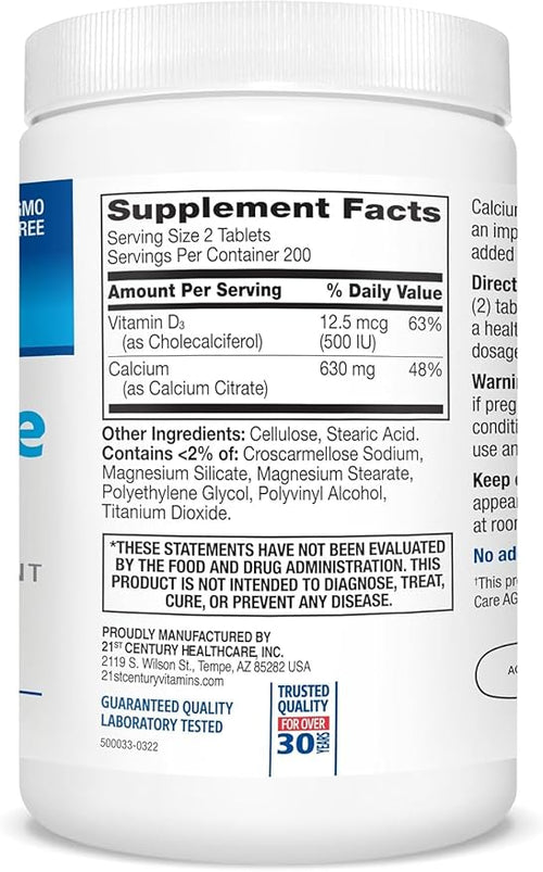 21st Century Calcium Citrate + D3 400 Tablets Per Bottle (2 Pack)