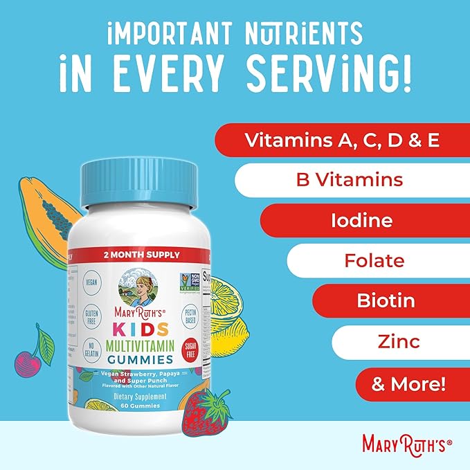 MaryRuth Organics Multivitamin (Strawberry) and Magnesium Calm Gummies (Hibiscus) for Kids | Clean Label Project Verified® | Vitamins for Overall Wellness and Sleep| Vegan Non-GMO Gluten Free