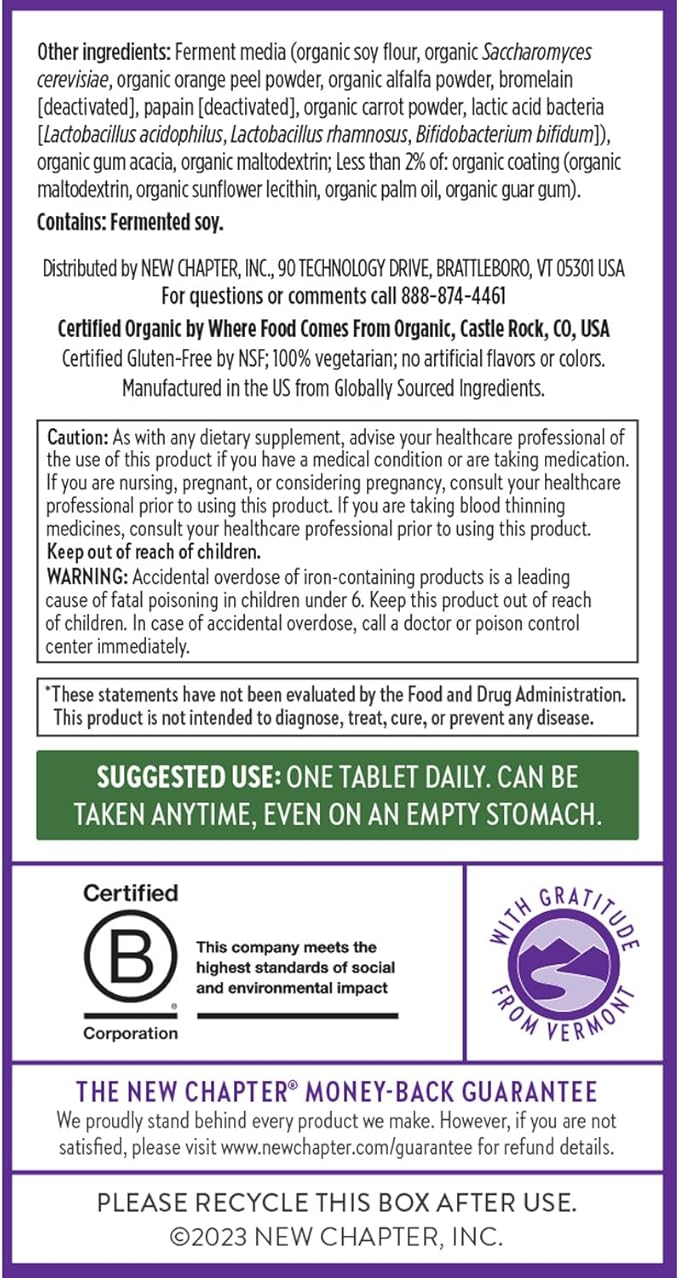 New Chapter Women’s Multivitamin Iron B6 B12 Biotin for Hair Growth D3 VIT C Zinc for Immune &amp Stress Gentle on an Empty Stomach Daily Non-GMO Gluten-Free 18+ 96 Tablets (Pack of 2)
