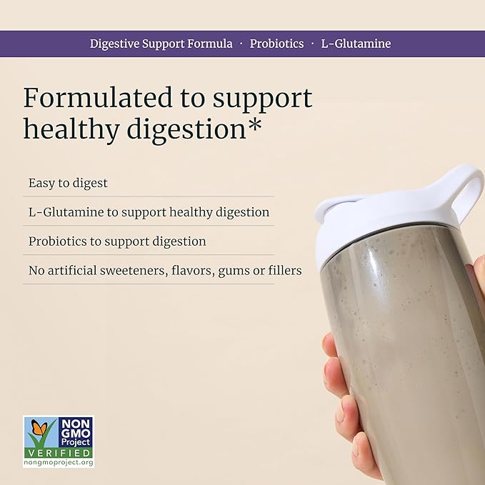 BETHANY'S PANTRY Digestive Support Protein Powder - Vegan Pea Protein with Probiotics &amp L-Glutamine - Only 5 Ingredients Non-GMO Project Verified No Artificial Sweeteners Gluten Free (Strawberr