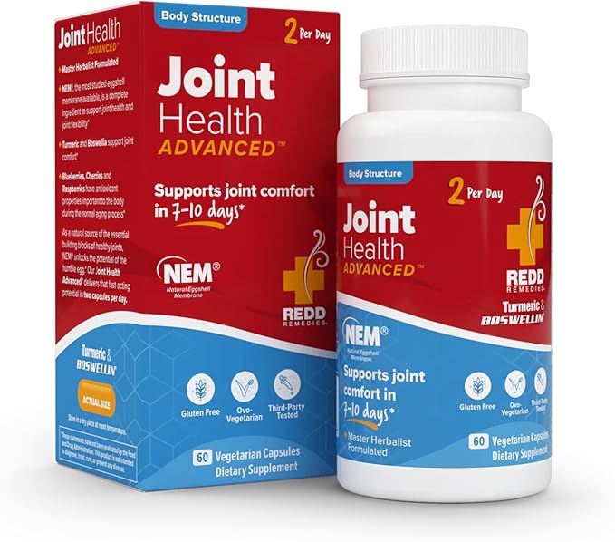 Redd Remedies Joint Health Advanced Helps Strengthen Connective Tissue and Cartilage Fast-Acting Comfort with Boswellia Serrata and Turmeric 60 Vegetarian Capsules