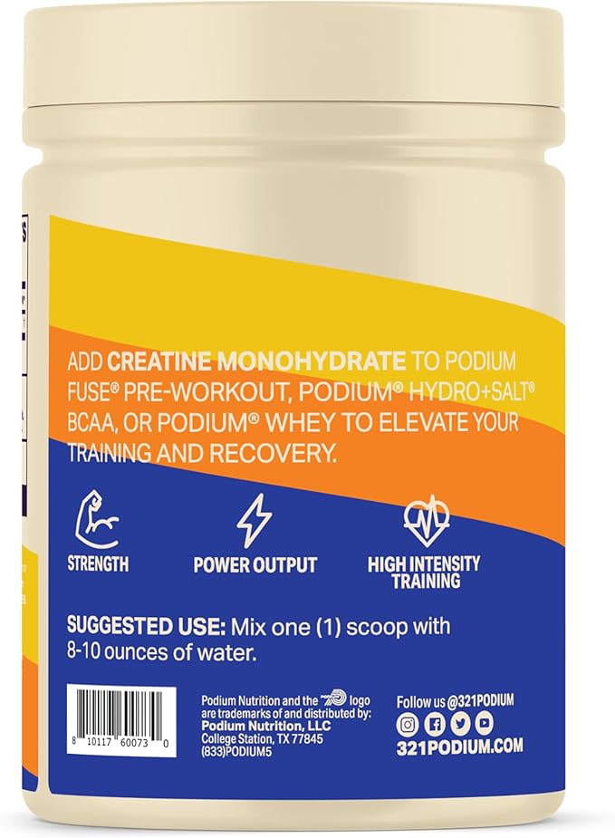 Podium Nutrition Solos | Creatine Monohydrate 50 Servings Unflavored Boost Athletic Performance