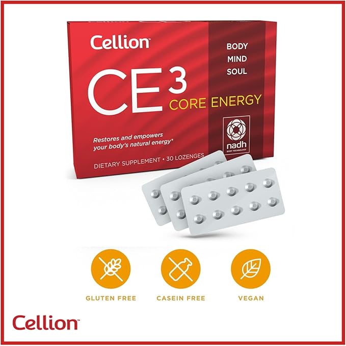 Cellion CE3 Core Energy NADH Supplement More Effective Than Other Supplements | Best for Energy Production Metabolism Antiaging Cellular ATP Development Performance | Vegan 30 Count 20mg Lozenges