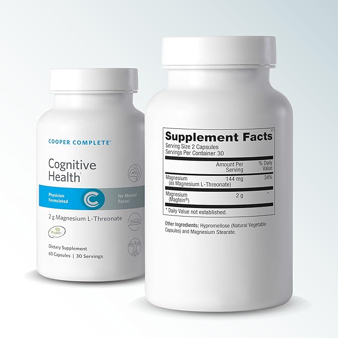 Cooper Complete Magnesium L-Threonate (Magtein®) Brain Supplement – Cognitive &amp Memory Support Mental Clarity – 2 g per Serving 60 Vegetarian Capsules (30 Servings)
