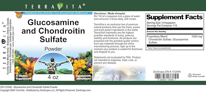Terravita Glucosamine and Chondroitin Sulfate Powder (4 oz ZIN: 512046) - 3 Pack