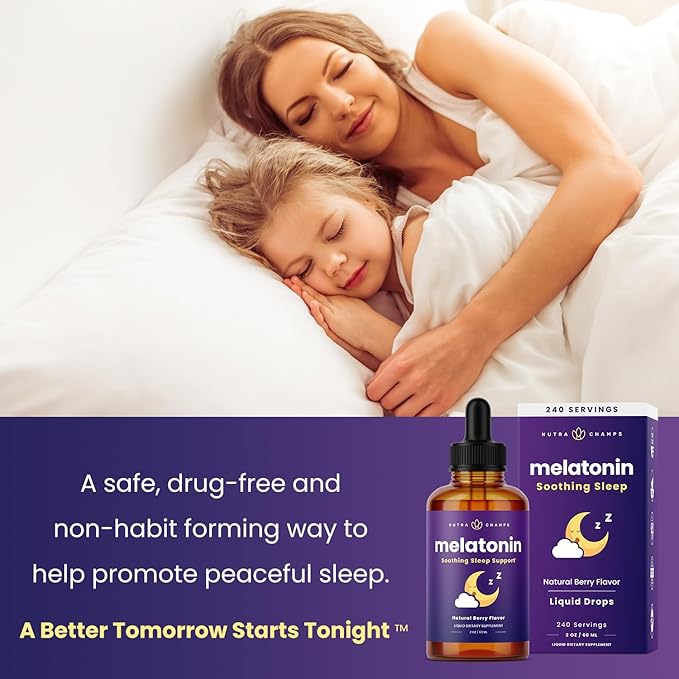 NutraChamps Liquid Melatonin Drops 480 Servings Sugar Free Kids Melatonin Liquid Sleep Aid Supplement Vegan &amp Non-GMO Natural Berry Flavor Melatonin 1 mg Drops