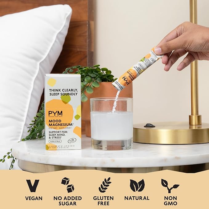 PYM Mood Support Magnesium Bundle – 30-Serving Jar + 10-Serving Stick Packs | Magnesium Glycinate L-Threonate &amp Malate | Vegan Non-GMO Made in USA