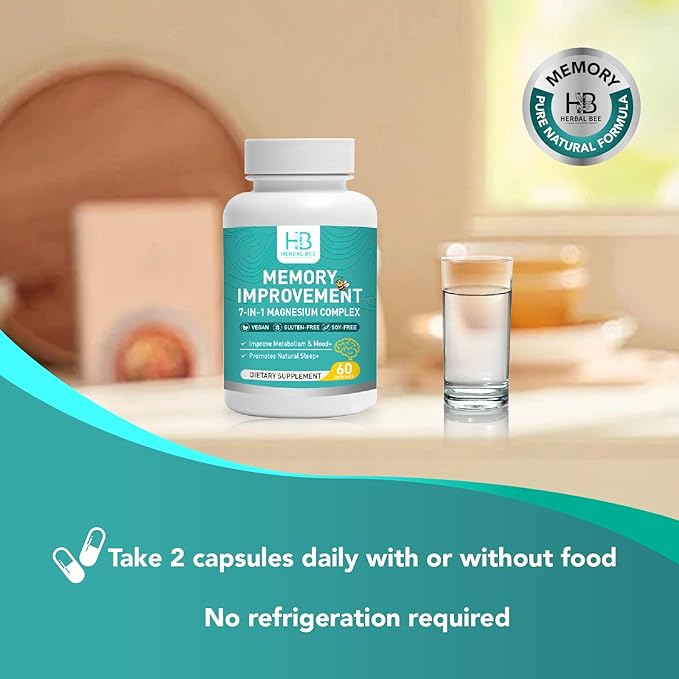 7-in-1 Magnesium Complex Capsules - High Absorption Memory Sleep &amp Mood Support - Magnesium Glycinate Malate Taurate Citrate and More - Vegan Gluten-Free Soy-Free | 60 Capsules