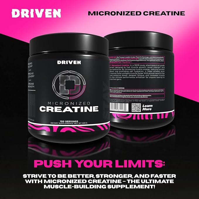 Driven Nutrition Micronized Creatine Monohydrate Powder – 500g | Pure Unflavored 5g Per Serving | Muscle Strength Power Endurance &amp Recovery Supplement