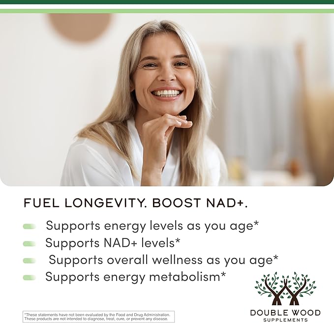Double Wood Supplements NMN (Nicotinamide Mononucleotide) 250mg 60 Capsules - 30 Servings Gluten Free