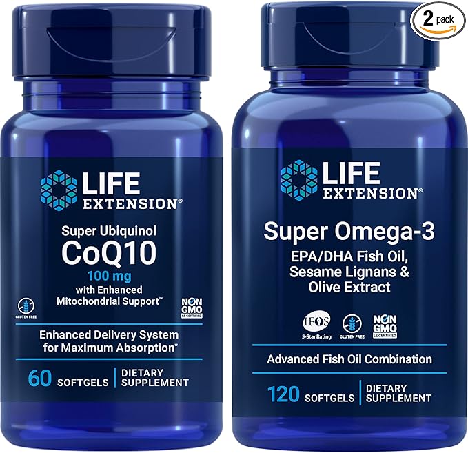 Life Extension Super Ubiquinol Coq10 100 Mg 60 Softgels | Super Omega-3 Epa/dha Fish Oil 120 Softgels | Heart &amp Brain Health Supplements Inflammation Management Anti-Aging Support.