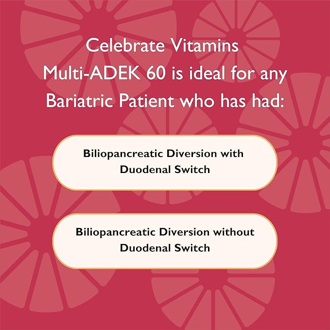 Celebrate Vitamins Multi ADEK Chewables 60mg Iron - Daily Bariatric Multivitamin Vitamins A D E K &amp B12 for Duodenal Switch Surgery Patients - Grape (60 Tablets)