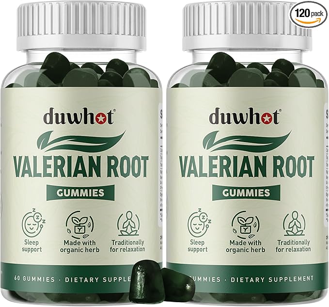 Valerian Root Gummy Organic Valerian Root for Sleep &amp Stress Relief Enhanced with Chamomile Flower for Adults Kids-Friendly Apple Flavor 120 Counts