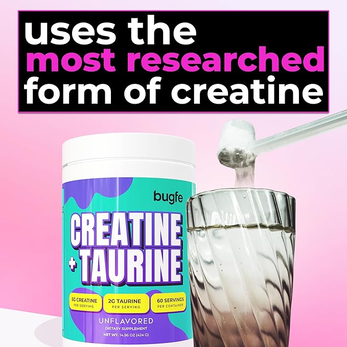 Creatine with Taurine for Women &amp Men - Unflavored Micronized Creatine Monohydrate Plus Taurine Powder to Support Muscle Strength Recovery &amp Brain Health (60 Servings)